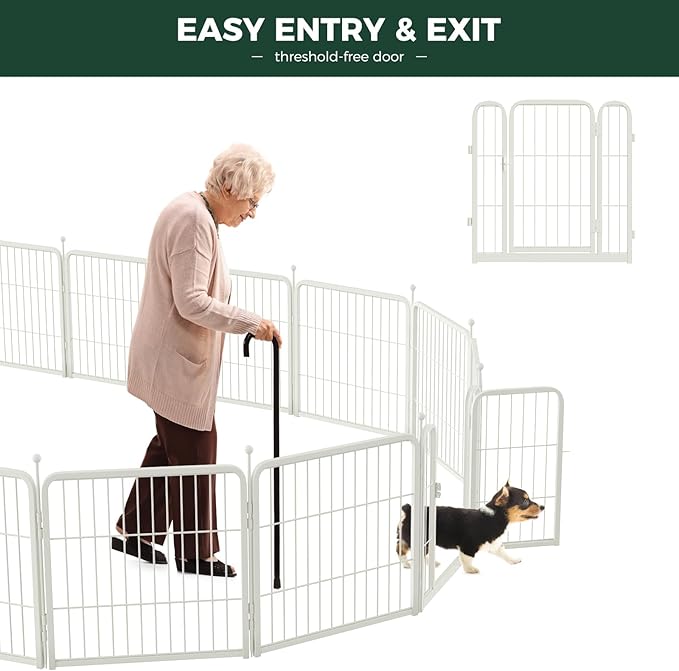 FXW Rollick Unleashed Dog Playpen for Indoor, Yard, RV Camping, 40 inch 32 Panels for Medium and Large Dogs, White│Patented