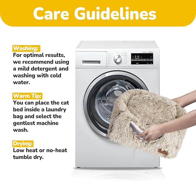 CATISM Cat Bed, Cat Cave for Indoor Cats, Soft Cat Dome, Self-Warming 2 in 1 Foldable Pet Cat House with Washable Cushioned Pillow Calming Fluffy Dog Beds for Small Dogs with Anti-Slip Bottom Brown L