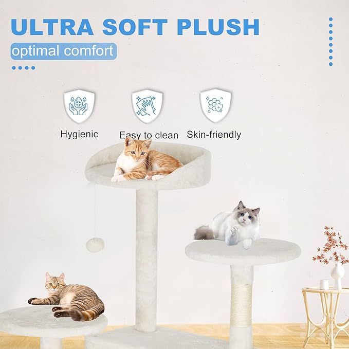 FDW Cat Tree Tower 81in Multi-Level Durable Cat Scratching Post & Cozy Fun Jumping Platform Space Saving Condo Pet Play House for Indoor Cats,Beige