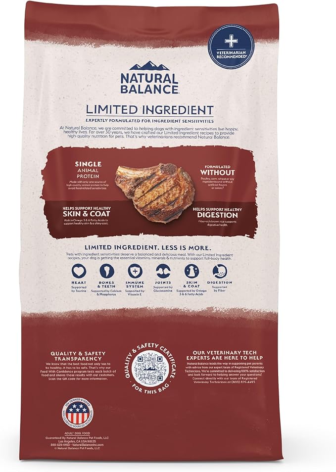 Natural Balance Limited Ingredient Adult Dry Dog Food with Healthy Grains, Beef & Brown Rice Recipe, 12 Pound (Pack of 1)