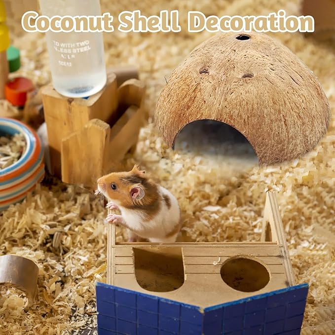 PINVNBY 2 PCS Natural Coconut Reptile Hideouts Lizard Coco Hut Hermit Crab Hut Aquarium Fish Hide Cave Spider Snail Climber Toys