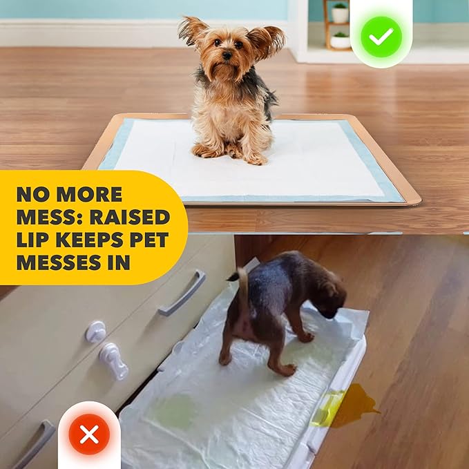 TidyFriend Dog Pee Pad Holder Tray Fits for 24” x 24” Wee Wee Pee Pads - Stable Grip, Raised Edges, Quick-Wipe Silicone Surface Dog Potty Tray Holder for Indoor Flooring Protection (Beige)