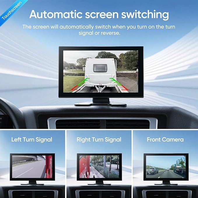 4-Channel 1080P Backup Camera for Truck/RV/Semi Trailer/Van/Cars 10.2inch Touch Monitor with DVR Recording/Playback/Bluetooth/FM Radio/Music/Video Player
