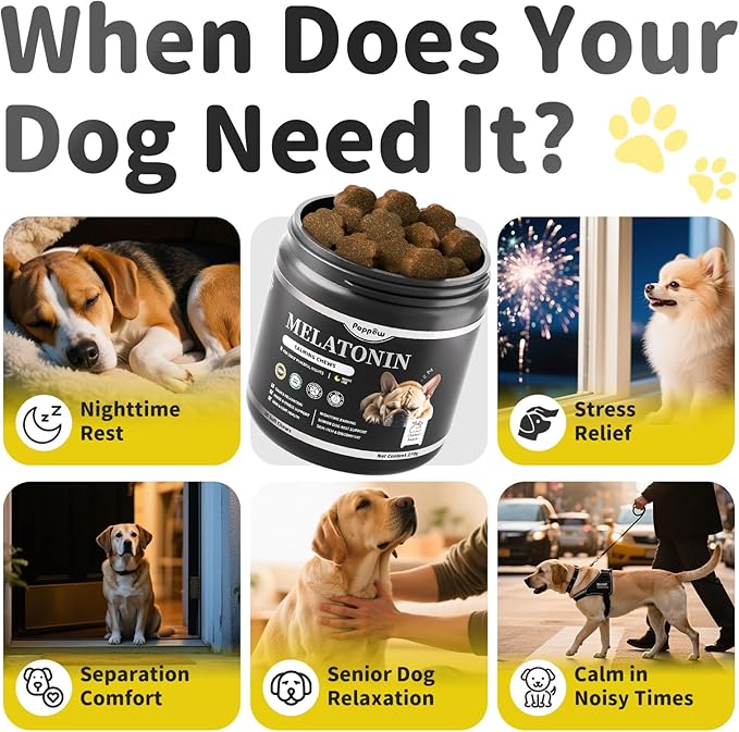 Melatonin for Dogs, Calming Chews with Valerian Root & L-Theanine for Sleep Aid & Emotional Support, Calming Treats for Stress Anxiety Relief, Thunder, Fireworks, Barking, Chicken Flavor, 90Ct