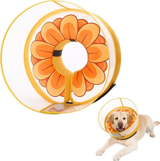 Inflatable Dog Cone Collar with Enhanced Anti-Licking, Soft Neck Donut for Dogs Cats, Recovery Pet Cone Collar After Surgery for Large Medium Small Dogs (Yellow Flower, Medium)