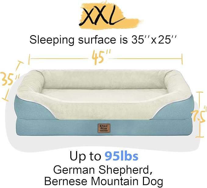 Washable Orthopedic Large Dog Bed - Dog Beds Large Sized Dogs with Removable Cover Waterproof Orthopedic XL Pet Bed with Bolster