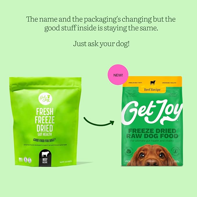 Get Joy Gut Health Fresh Freeze Dried Raw Meal, Beef Recipe, 16 Ounce Bag, Dog Food for Dogs of All Breeds and Life Stages, PhD Animal Nutritionist Formulated, USDA Beef, Made in USA