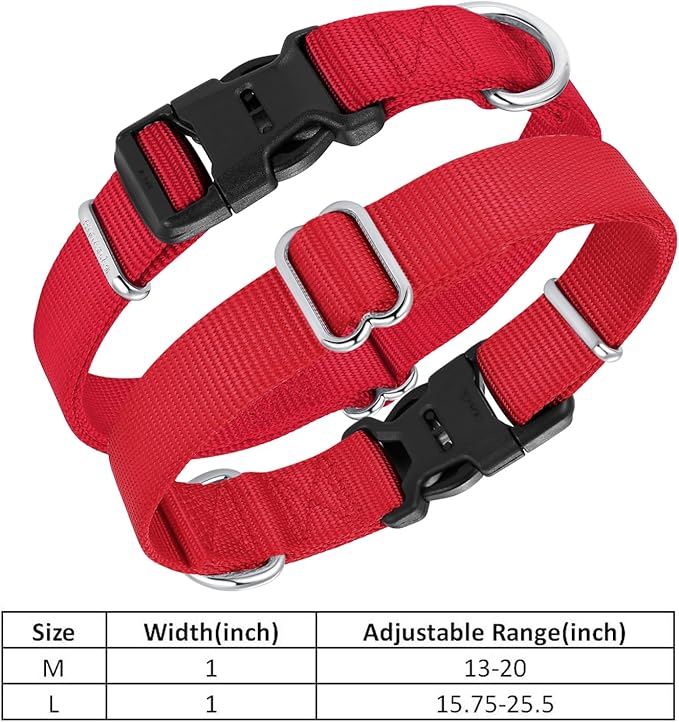 Mikivery Nylon Dog Collar with Quick Release Buckle Soft Adjustable Sturdy for Small Medium Large Dogs Red,L