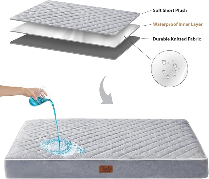 WNPETHOME Orthopedic XL Dog Beds Large Sized Dog, Waterproof Extra Large Dogs Bed with Removable Washable Cover, Multi-Needle Quilting Dogs Crate Bed