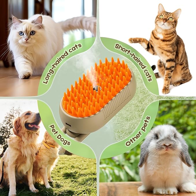 Cat Steam Brush for Shedding, 2025 New 4 in 1 Rechargeable Steam Pet Brushes for Cats & Dogs, Indoor Anti-static Pets Brush for Massage, Cleaning, Shedding & Combing Hair (Beige)
