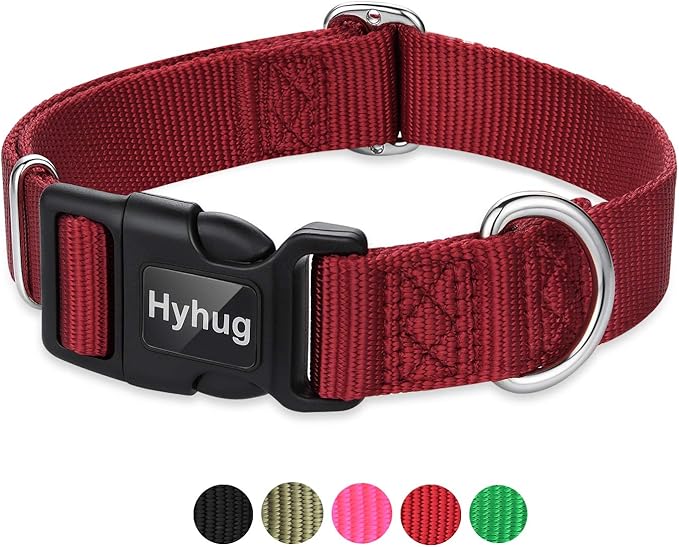 Hyhug Dog Collar for Large Dogs, Heavy Duty Red| Quick Release Nylon Buckle Collar, Adjustable & Durable Pet Supplies for Boy & Girl Dogs (Large, Red)