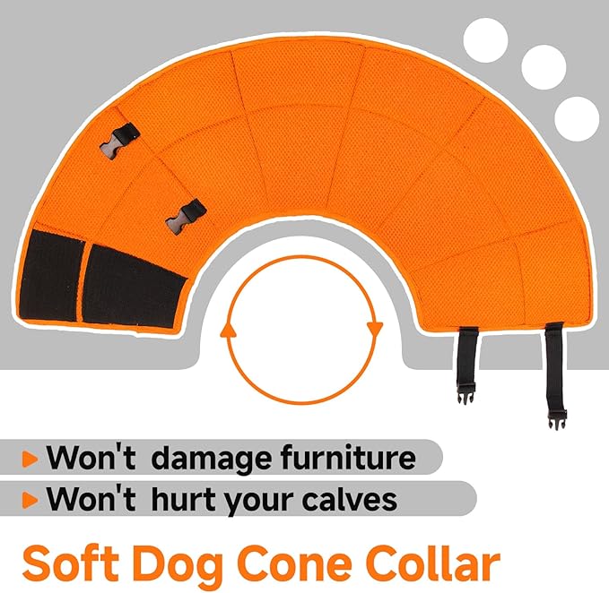 Dog Cone Collar XL, Soft Cones for Large Medium Small Dogs,Adjustable Dog Cone Alternative to Stop Licking, Comfy Elizabethan Collar for After Surgery Wound Healing & Hot Spots Orange