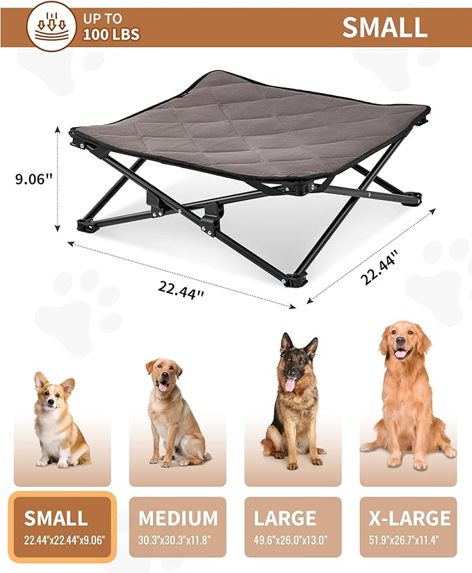 KingCamp Elevated Dog Bed for Small Dogs, Raised Outdoor Indoor Portable Cooling Cot Lifted Pet Hammock Off Ground with Washable Breathable Mesh & Frame with Non Slip Foot for Camping Backyard, Black