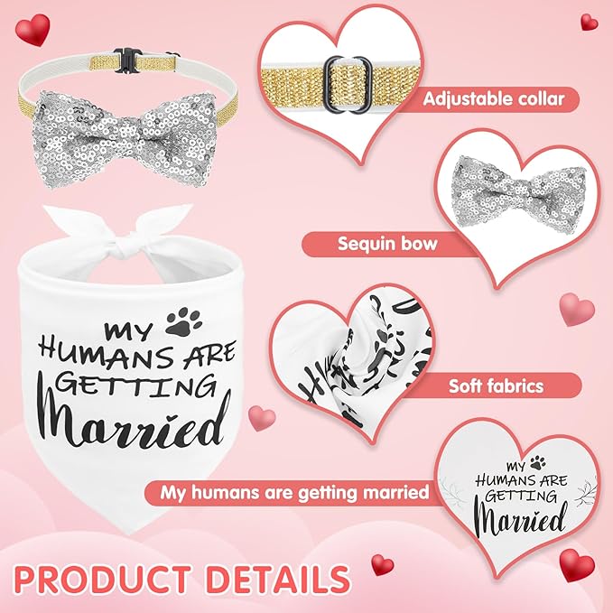 SCENEREAL Dog Wedding Outfit Dress with Bandana Bowite Collar and Crown Hat Set for Dog Girls, Puppy Kitty Party Supplies, Tutu Skirt Costume for Small Medium Large Dogs Girl Cats