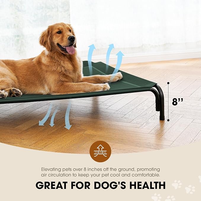 Elevated Dog Bed, Raised Outdoor Dog Bed for Large Sized Dog, Portable Cooling Pet Cot with Breathable & Washable Mesh, Indoor & Outdoor Pet Hammock with Skid-Resistant Feet.