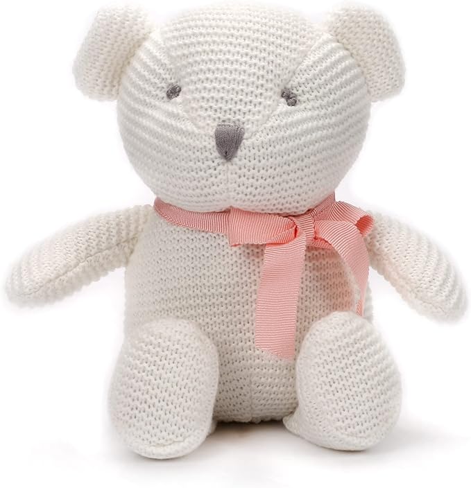 100% Organic Cotton Baby Stuffed Animals White Teddy Bear for Newborn 6.5"