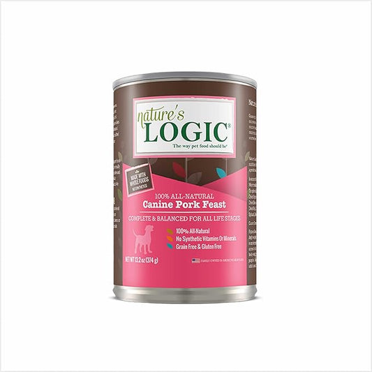 Nature's Logic Grain-Free Canned Dog Food - 95% Animal Proteins - 100% Natural Wet Dog Food Cans - No Common Allergens - All Life Stages - Ideal for Sensitive Dogs - Pork (13.2 oz, 12 Pack)