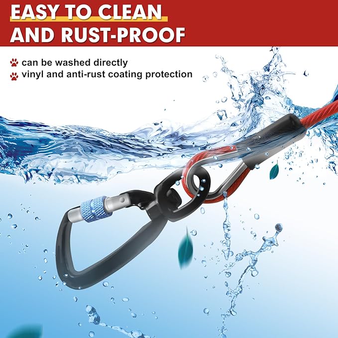 Snagle Paw Dog Tie Out Cable 30FT-1000LBS Break Strength,Heavy Duty Dog Leads for Yard with Shock Absorbing Spring & Swivel Hook,Long Leash Cable for Outdoor Tethering,Dog Line for Small Large Dogs