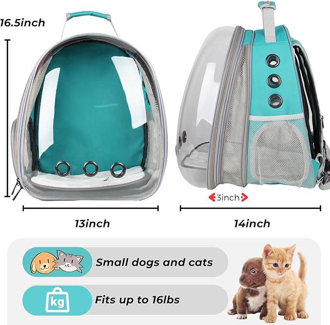 Lollimeow Cat Carrier Backpack, Bubble Expandable Backpack Carrier, Pets and Small Dogs,Airline-Approved, Designed for Travel, Hiking, Walking & Outdoor Use (Front Expandable-Green)