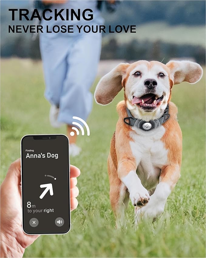 TagME Airtag Dog Collar,Waterproof Reflective Pet Collar with Airtag Holder,Soft Padded and Double D-Rings for Medium Dogs,Grey