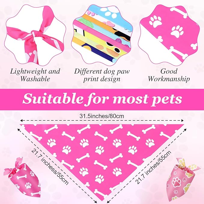 Abbylike 200 Pcs Paw Print Dog Bandanas Bulk Soft Triangle Scarves for Pets Party Costume Doggie Walking Photo Props Bibs for Pets Shops Grooming Groomers Adoption Events Halloween Party Gifts