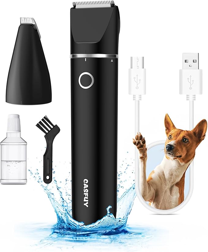 Casfuy Cordless Dog Paw Trimmer - Low Noise Small Dog Clippers with Double Blades USB Rechargeable Grooming Clipper for Dogs Cats and Small Pets for Trimming Hair Around Paws, Eyes, Ears, Face, Rump
