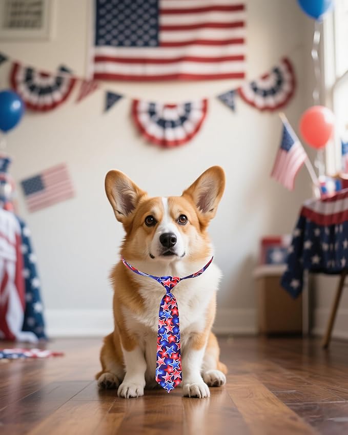 PET SHOW 10 Pack 4th of July Dog Ties Neckties for Large Medium Dogs Adjustable Holiday Grooming Accessories Patriotic Neck Ties Bowties Girl Boy Pets Memorial Day Holiday Party Costumes
