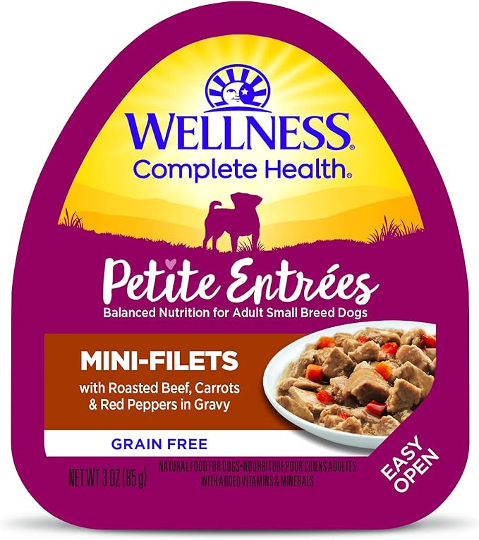 Wellness Petite Entrees Mini Fillets Grain Free Natural Wet Small Breed Dog Food, Roasted Beef, Carrots & Red Peppers, 3-Ounce Cup (Pack of 24)