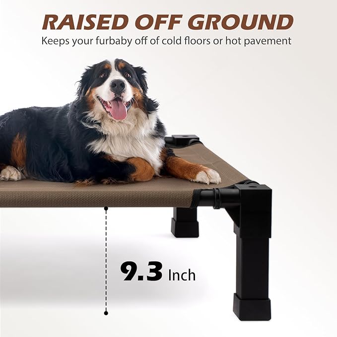 Heeyoo Elevated Dog Bed, Cooling Raised Pet Cot with Chew Proof Washable Breathable Mesh and Metal Frame, Portable Dog Cot Bed with No-Slip Feet for Outdoor or Indoor Use