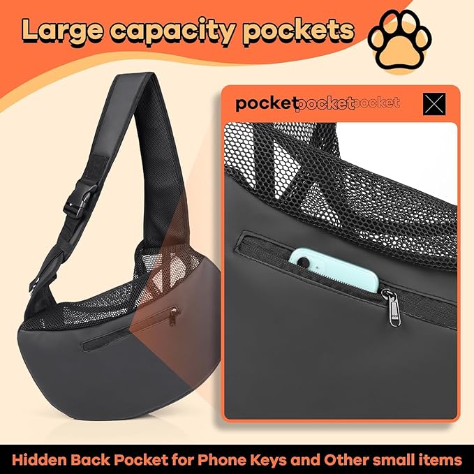 YUDODO Pet Sling Carrier for Small Dogs & Cats – Hands-Free Puppy Carrier with Safety Hook, Large Zipper Pocket, Soft Breathable Mesh, Adjustable Strap & Reflective Strip (Pink 3.0 S)