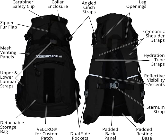 K9 Sport Sack | Adjustable Dog Carrier Backpack (Medium, Plus 2 - Jet Black)