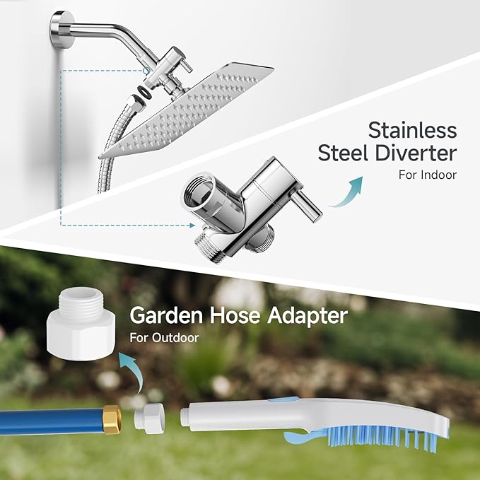 SR SUN RISE Dog Shower Attachment with 4 Adjustable Spray Modes, Pet Shower Attachment Hose for Easy Installation, Dog Shower for Bathing and Grooming, Indoor/Outdoor Use, 6.5-Foot Hose, Blue/White