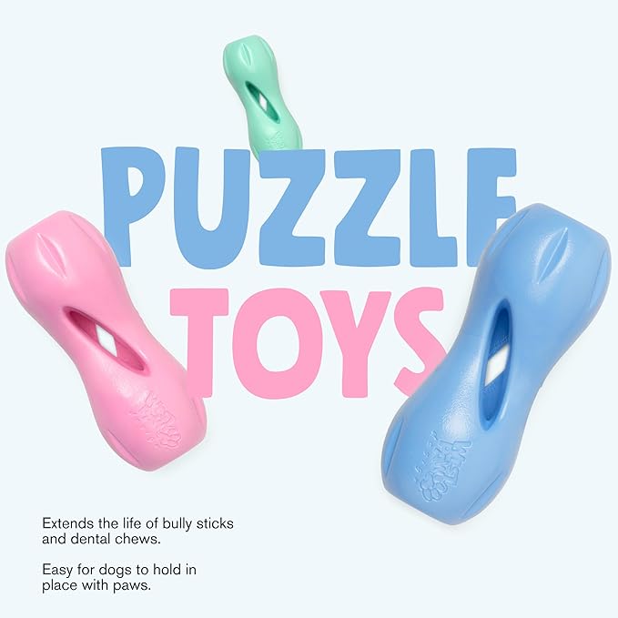 WEST PAW Zogoflex Qwizl Dog Puzzle Treat Toy – Interactive Chewing for Dogs – Dispenses Pet Treats – Brightly-Colored Dog Enrichment Toy for Aggressive Chewers, Fetch, Catch, Large 6.5", Periwinkle