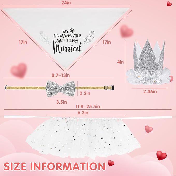 SCENEREAL Dog Wedding Outfit Dress with Bandana Bowite Collar and Crown Hat Set for Dog Girls, Puppy Kitty Party Supplies, Tutu Skirt Costume for Small Medium Large Dogs Girl Cats
