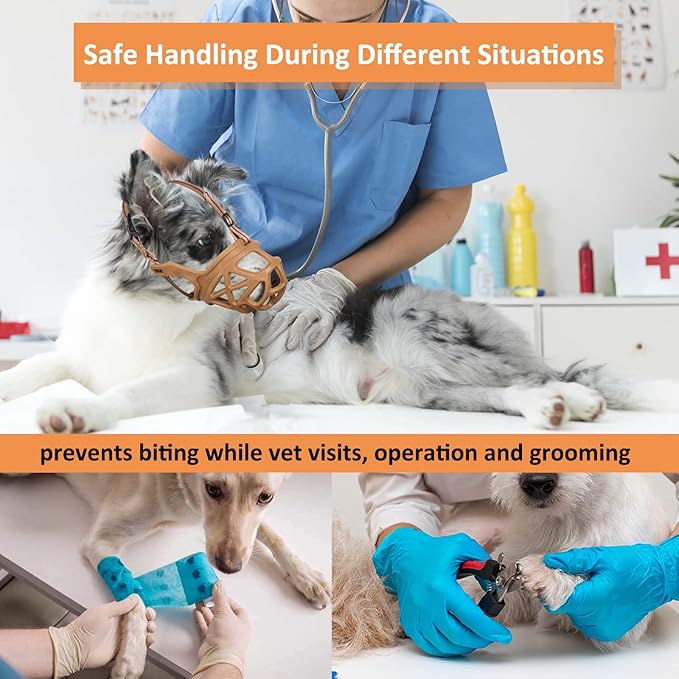 BARKLESS Dog Muzzle, Basket Muzzle for Biting, Chewing and Scavenging, Humane Cage Mouth Cover, Perfect for Grooming and Training Large Aggressive Reactive Dogs (L, Brown)