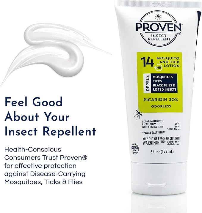 Proven Insect Repellent Lotion, Keep Mosquitoes, Ticks and Flies Off, DEET Alternative Repellent, Up to 14-Hour Protection, Great for Outdoor Camping and Hiking, 6 Ounce, Odorless Lotion
