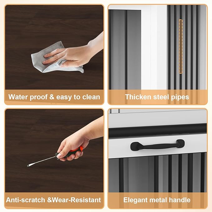 RQZ Double Dog Crate Furniture for 2 Dogs Heavy Duty Wood Dog Cage Table with 2 Sliding Doors and Removable Divider Dog Kennel Indoor for Medium Large Dogs (47" L x 24" W x 35" H)