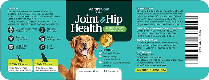 Joint Supplement for Dogs, Power of Nature Made in USA, Up to 100 Days, Unique Formula: Green-Lipped Mussel, Glucosamine, Chrondroitin, MSM, Devils Claw, Hip and Joint Supplement, All Breeds - 50 ct