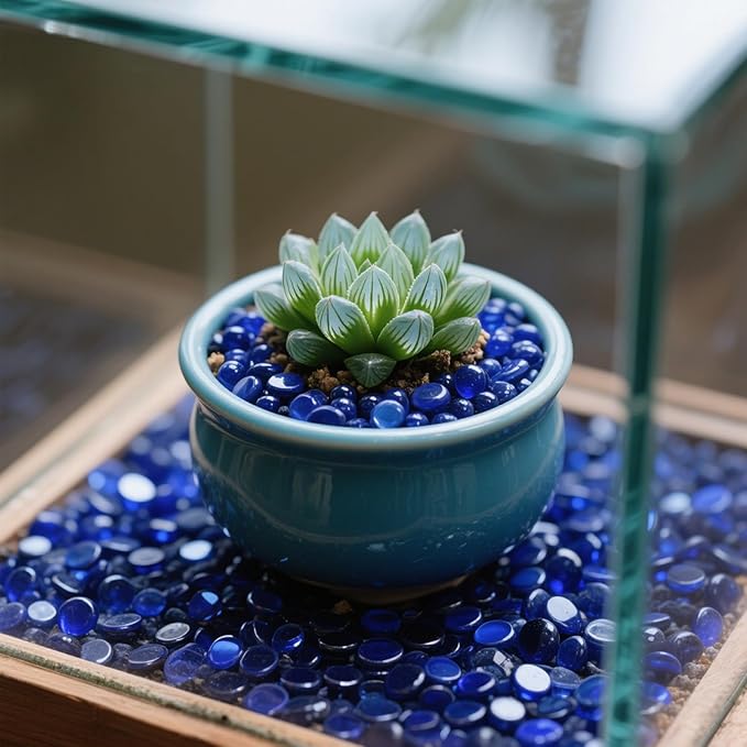 2.16LB Glass Beads Vase Filler Aquarium Gravel Decor Flat Glass Marbles Gems Pebbles Fish Tank Rocks Home Decorative Art Craft - Cobalt Blue