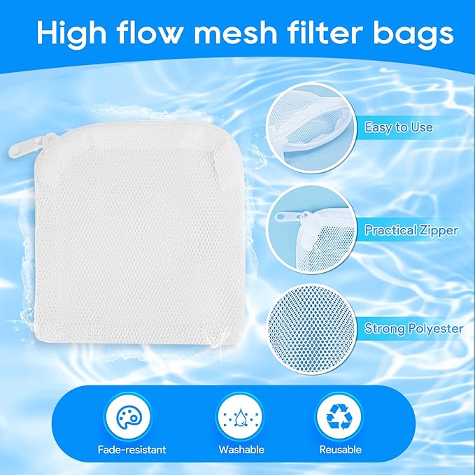 Aquarium Filter Media Bags for Aquarium with Zipper, Fine Mesh Bag Reusable Strong Polyester for Activated Carbon, Bio Filter Balls, Ceramic Rings, Filter Stones, White 10PCS 3.93" x 3.93"