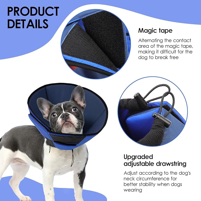 Large Dog Soft Cone Recovery Collar, Comfortable Dog Head Cone Collar for Large Dogs, Pet Surgery Cone Soft Neck Protector, Blue L
