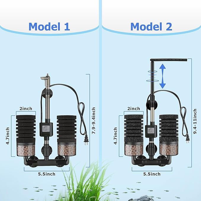 Aquarium Electric Sponge Filter with Submersible Water Pump Silence Motor for Shrimps,Bettas with Bio Ceramic Media Balls and 2 Spare Sponge,Venturi Nozzle and Rain Mode (S for 10-20 Gal)