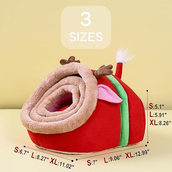 JanYoo Small Pet Gerbil Hedgehog Guinea Pig Bed Accessories Cage Toys Bearded Dragon House Hamster Supplies Habitat Ferret Rat for Christmas (XL, Reindeer)