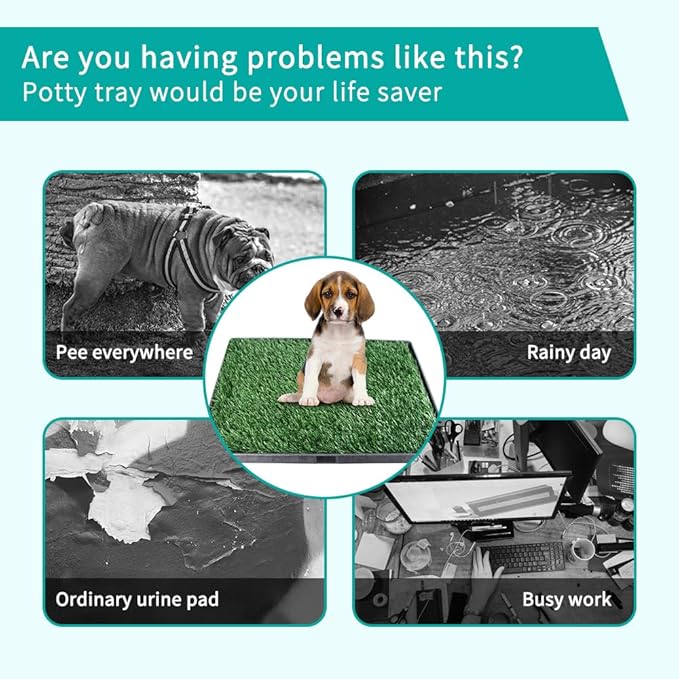 Dog Grass Pad with Tray 30"X20" - Portable Artificial Turf Potty Training Pee Mat for Large or Medium Dogs, Indoor/Outdoor Dog Litter Box for Balcony/Patio, Washable Reusable Fake Grass