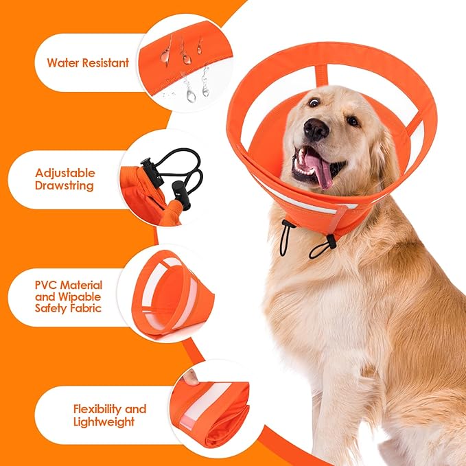 SAWMONG Soft Dog Cones for Medium Dogs, Adjustable Pet Recovery Collar to Stop Licking, Dog Cone Collar, Comfy Elizabeth E-Collar for Dogs After Surgery Alternative (M,Orange)