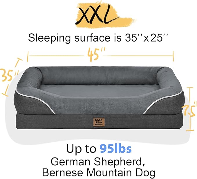 Washable Orthopedic Large Dog Bed - Dog Beds Large Sized Dogs with Removable Cover Waterproof Pet Bed with Bolster for Extra Large Pet