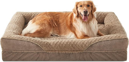 INVENHO Orthopedic Dog Beds Large Sized, XL Washable Egg-Crate Memory Foam Dog Couch with Washable Removable Cover, Waterproof Lining and Nonskid Bottom