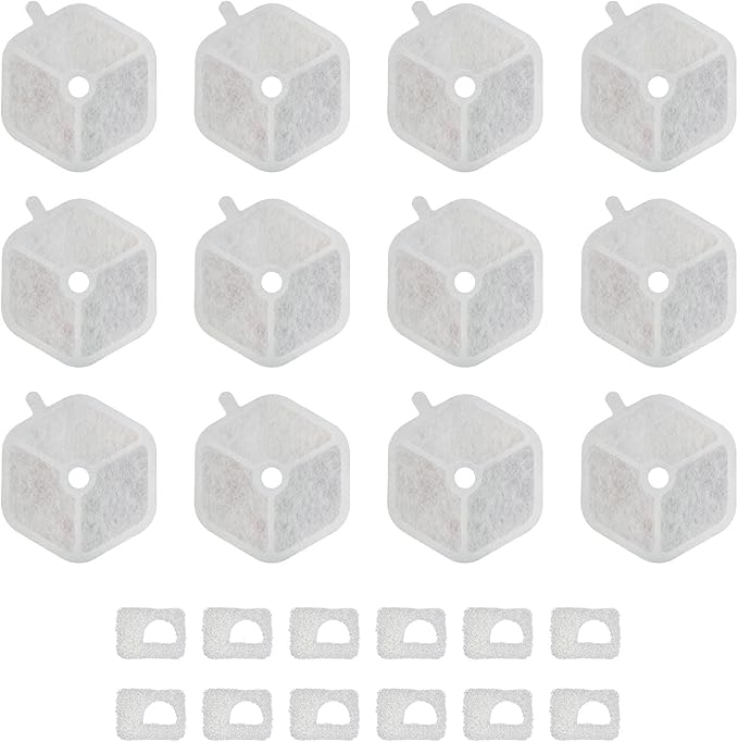 PET STANDARD Replacement Water Filter & 12 Pack Pre-Filter Sponges Compatible with Smartoo 152oz/4.5L Automatic Cat Fountain PTM-643, Pack of 12
