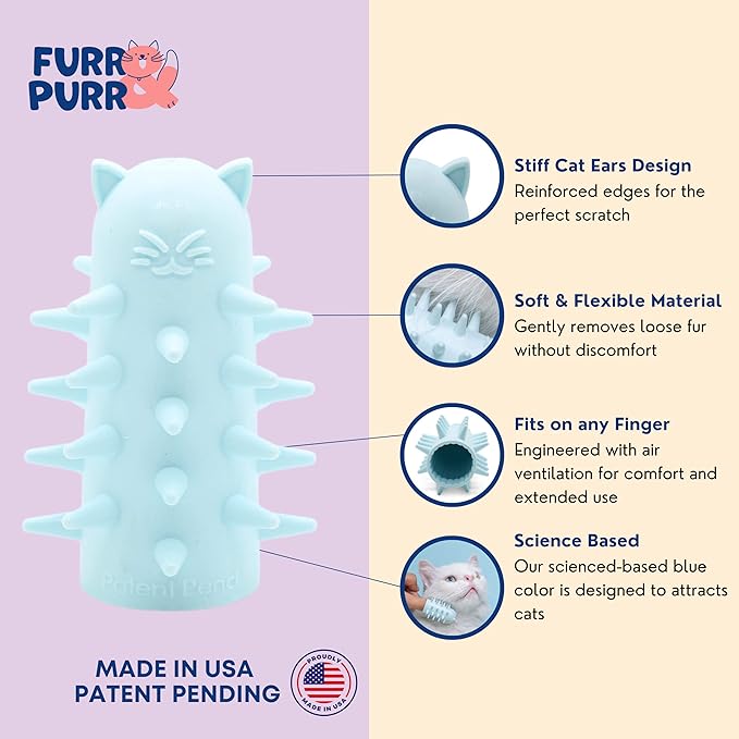Furr&Purr Cat Brush Set for Indoor Cats - Grooming Tools: Face Scratcher, Calming Massager, and Scratching Pad (2-Pack, Made in the USA)