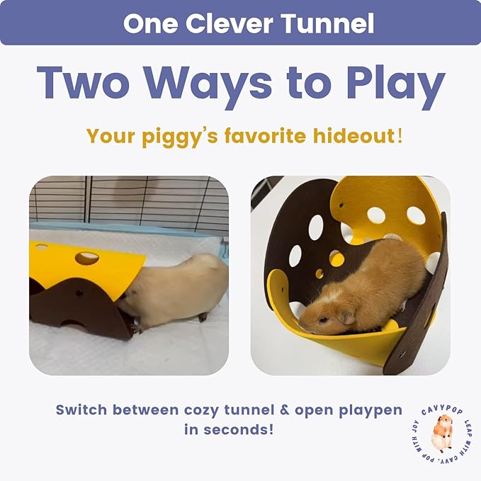 Guinea Pig Tunnels, Foldable Fleece Hideout Beds with Cheese-Hole Design, 2 Pack Modular Tunnel Set for Play and Rest, Brings Comfort and Enrichment to Guinea Pig Cages-Blue&Grey